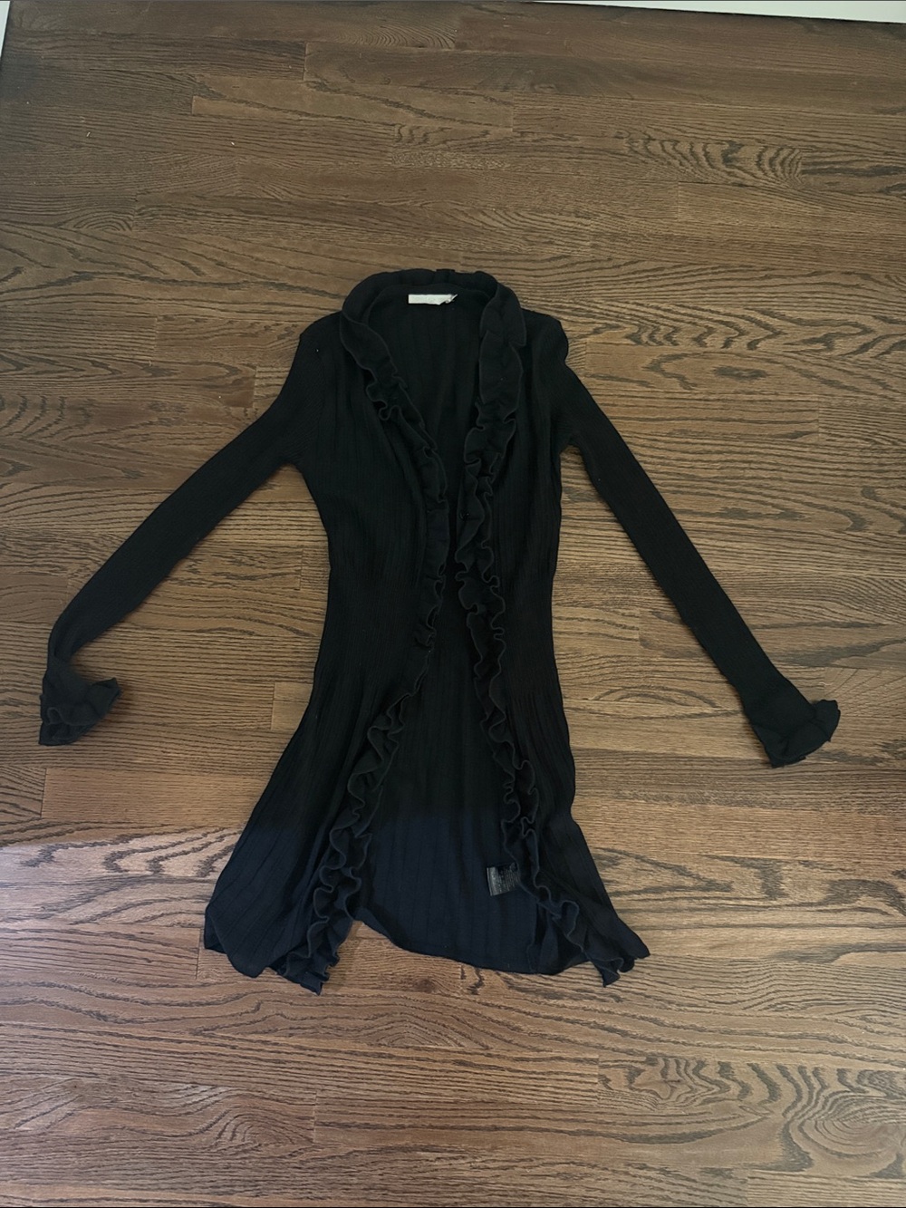 Anne Fontaine Black Long-Sleeve Ruffle Cardigan